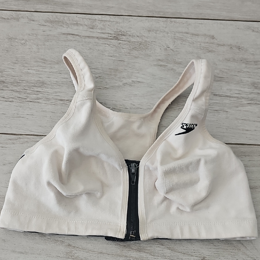 Speedo White Sports Bra with Zipper Front closure S/32B